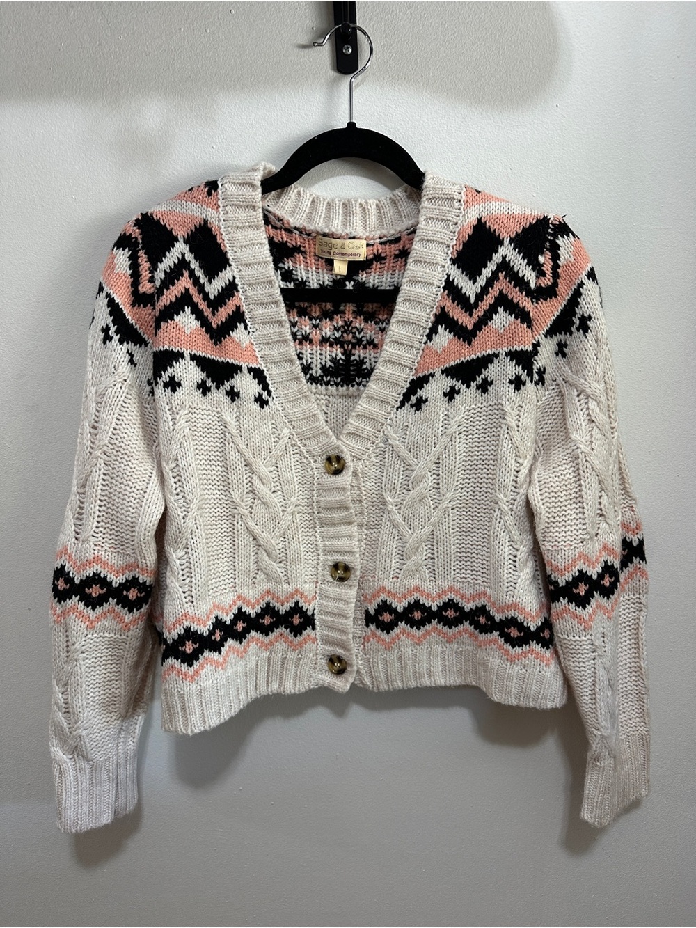 Two Piece Set Cardigan Sweater and Cropped Tank in Cream and Pink
